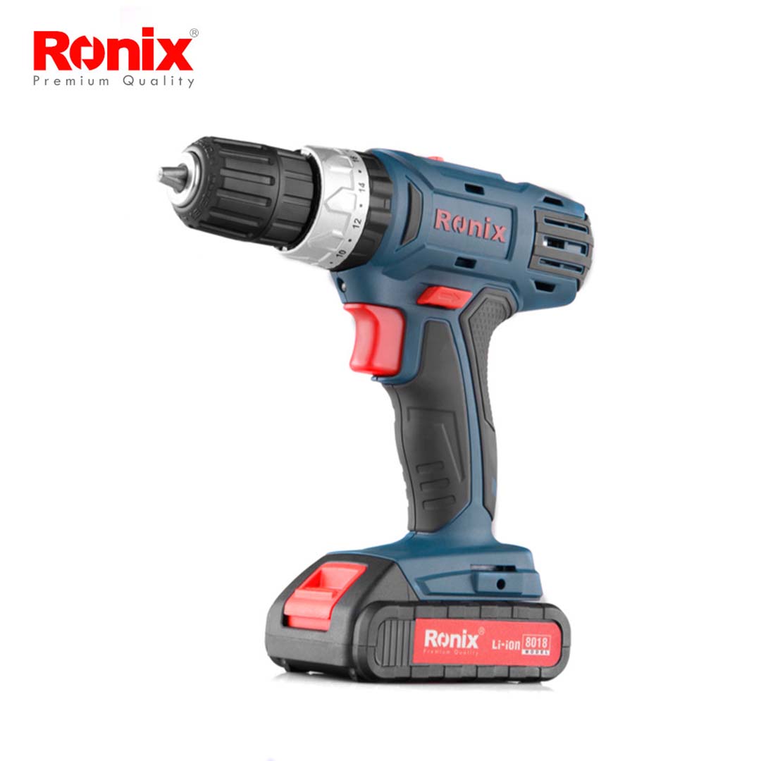 18V Cordless Impact Drill Driver Battery Voltage 18V Li-ion Battery capacity 1.5Ah Max Torque 30N.M No load speed 0-400/0-1350r/min, Chuck size 10/10mm Weight 1.3 kg 2 batteries