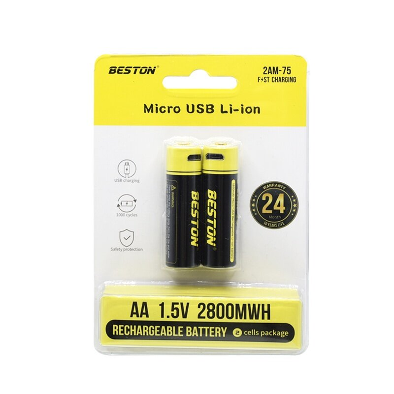 Beston 1.5V Rechargeable Constant Voltage Lithium Battery  AA (HR6) ,1850mAh(2800mWh) (Charging by Micro USB) (2/Pack)