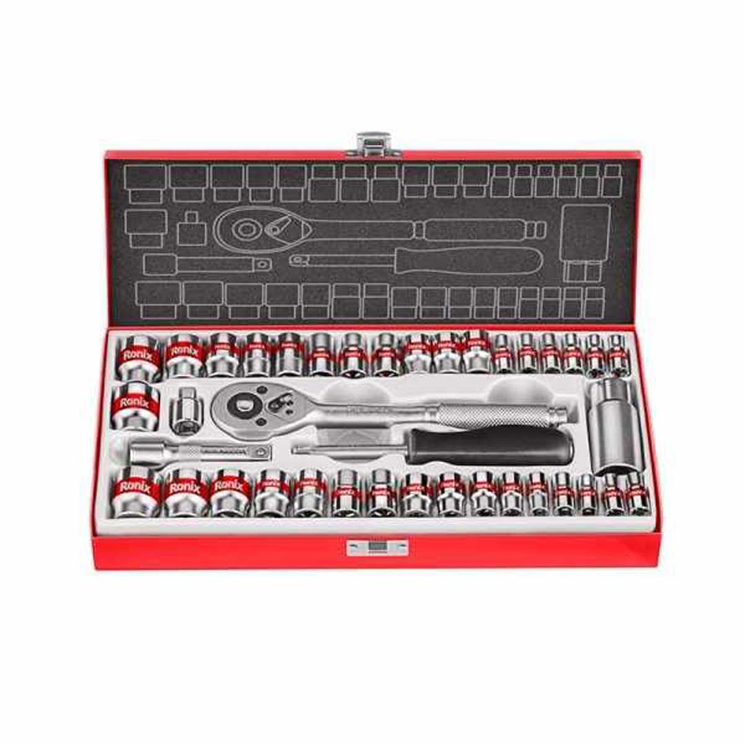 Socket Set 40pcs Cr-v 16Pcs of 3/8: 9~19mm & 18Pcs of 1/4: 4~12mm