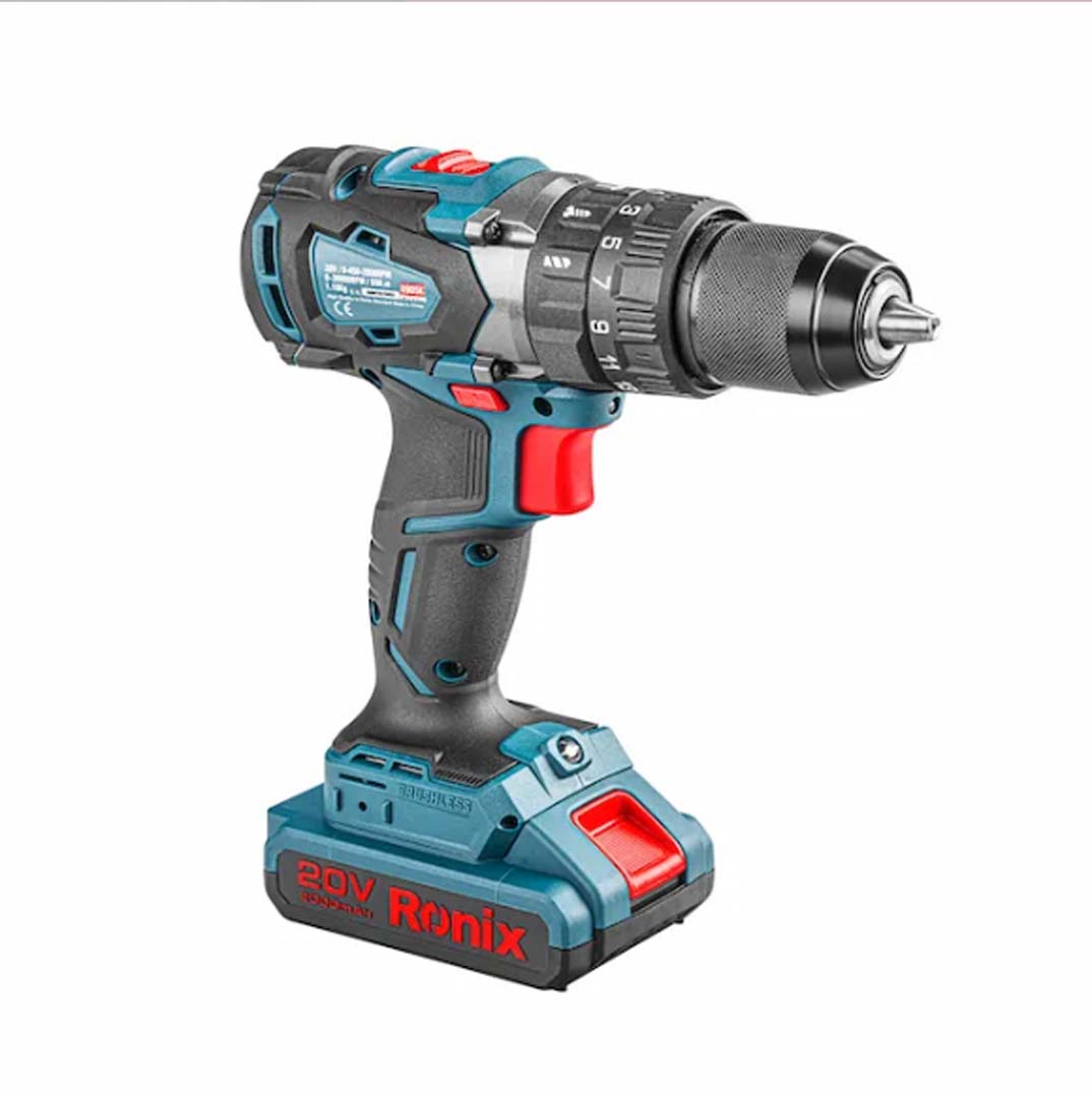 20V Lithium brushless Drill No load speed: 0-450/0-2000 rpm Impact rate: 0~6750/0~30000 ipm Max torque: 55 N.m Clutch: 21+3 setting Chuck: 13mm metal single sleeve with lock Motor: Brushless motor BL4620 Light sensor 3 function: screwdriver/drill/impact 2 speed impact gearbox with spindle lock