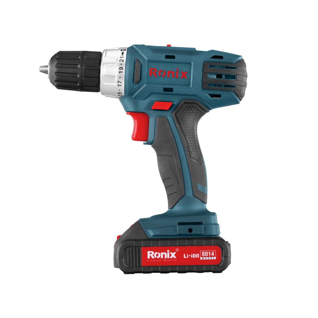 14.4V Cordless Drill Driver Battery Voltage 14.4V Li-ion Battery capacity 1.5Ah Max Torque 26N.M No load speed 0-400/0-1350r/min, Chuck size 10/20mm Weight 1.2 kg 2 Batteries