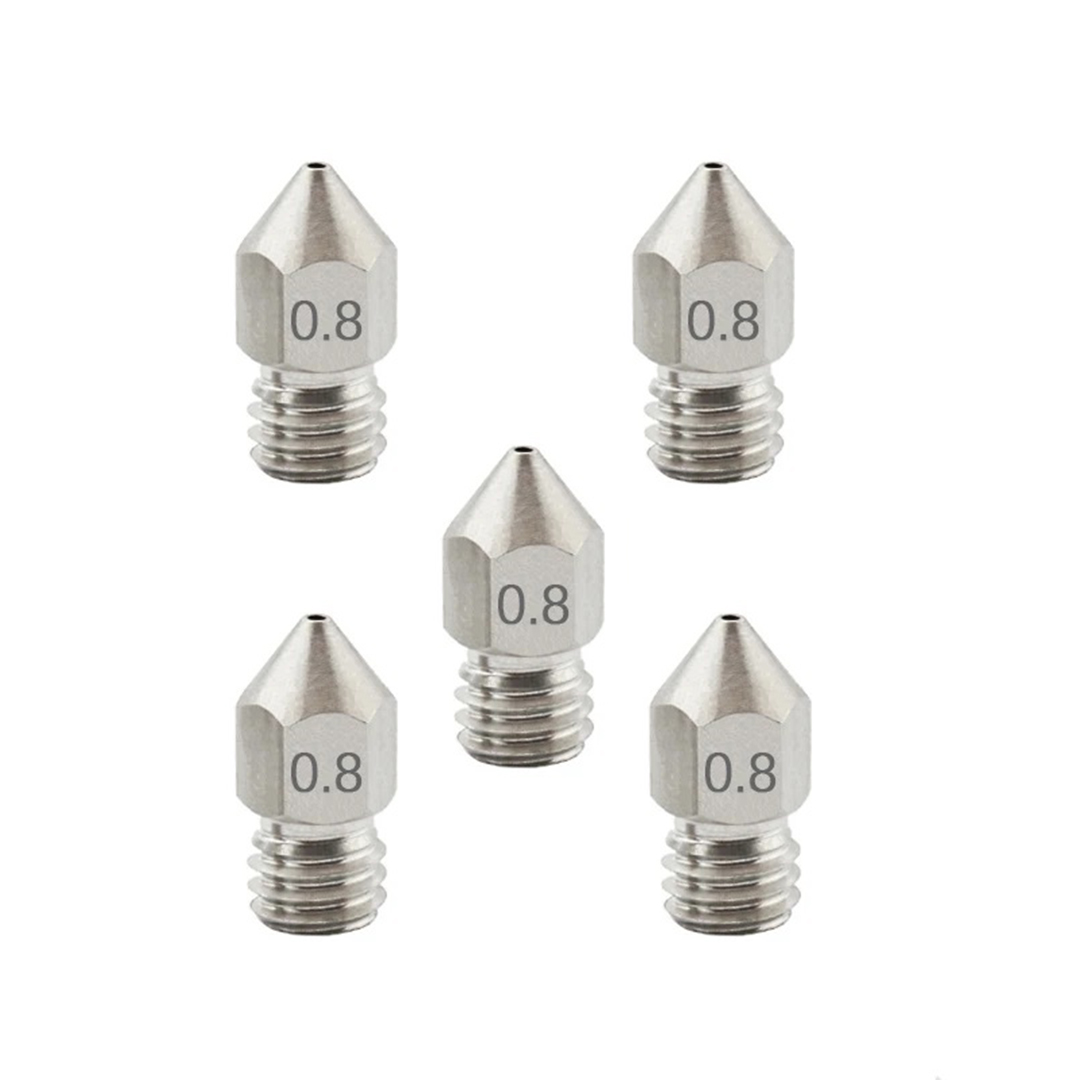 0.8 mm MK8 Strainless Steel Nozzle (1.75mm)(MK8 & CR10) (5pcs)