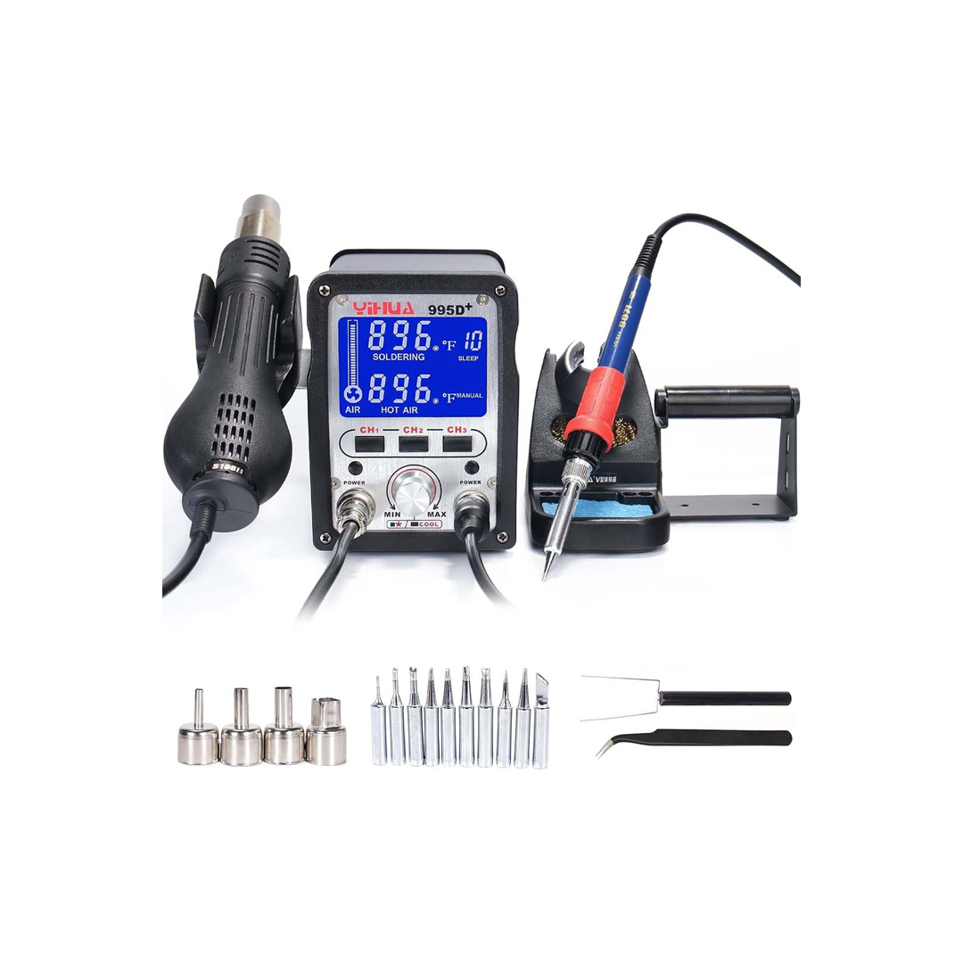 YIHUA 995D+,Hot Air Gun & Soldering Iron 2 in 1,750W(650W/75W),LCD Dynamic Display 