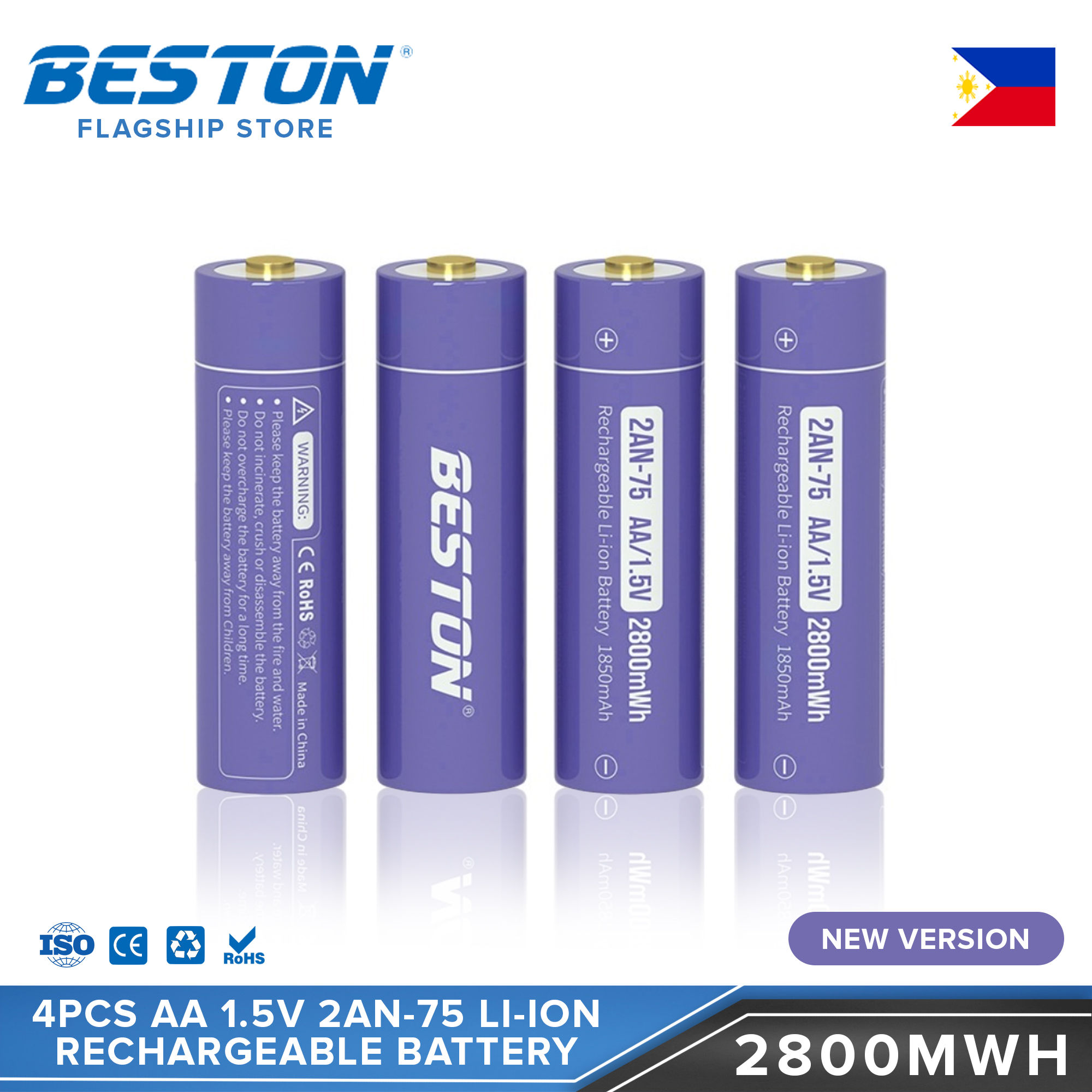 Beston 1.5V Rechargeable Constant Voltage Lithium Battery  AA (HR6) ,1850mAh(2800mWh) (4/Pack)