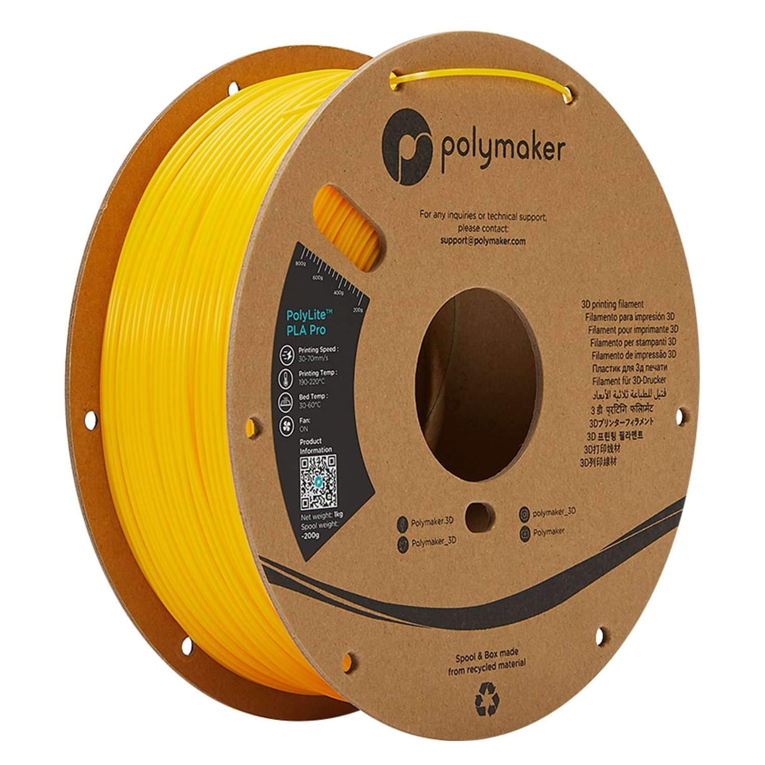 PLA Fluo-Yellow Filament 1.75mm/1kg